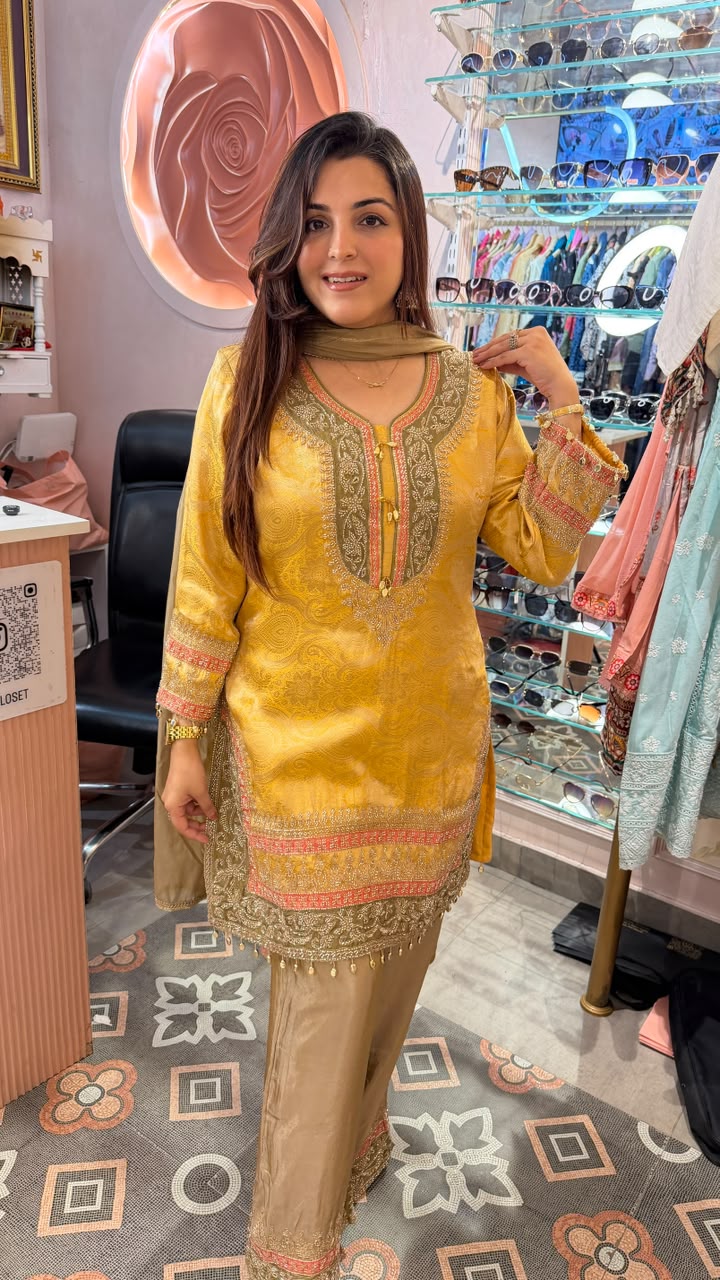 “Royal Mustard Zari Elegance” traditional 3-piece suit