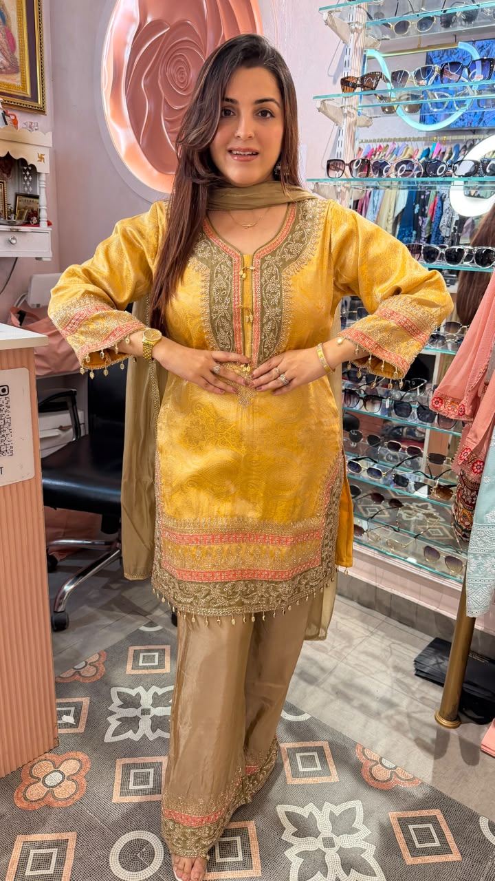 “Royal Mustard Zari Elegance” traditional 3-piece suit