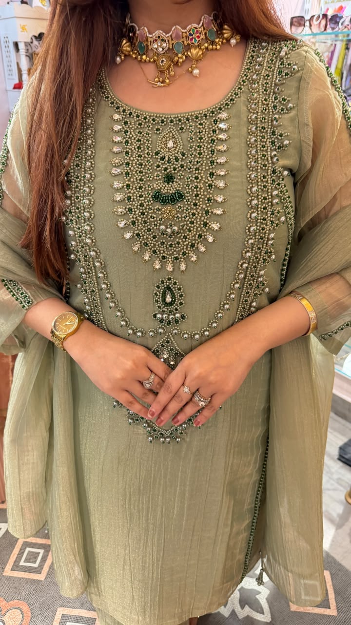 Olive Sage Royal Embellished Anarkali Suit