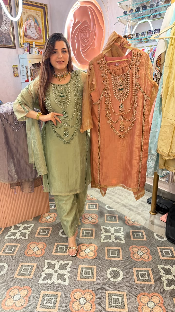 Olive Sage Royal Embellished Anarkali Suit