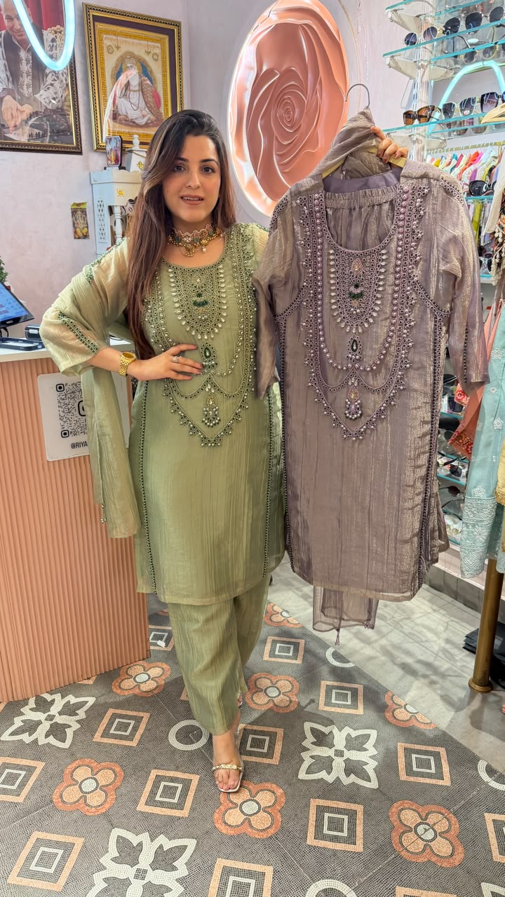 Olive Sage Royal Embellished Anarkali Suit