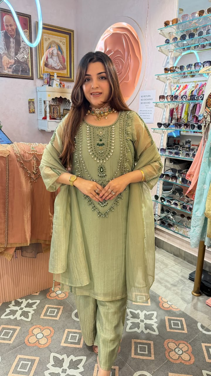 Olive Sage Royal Embellished Anarkali Suit