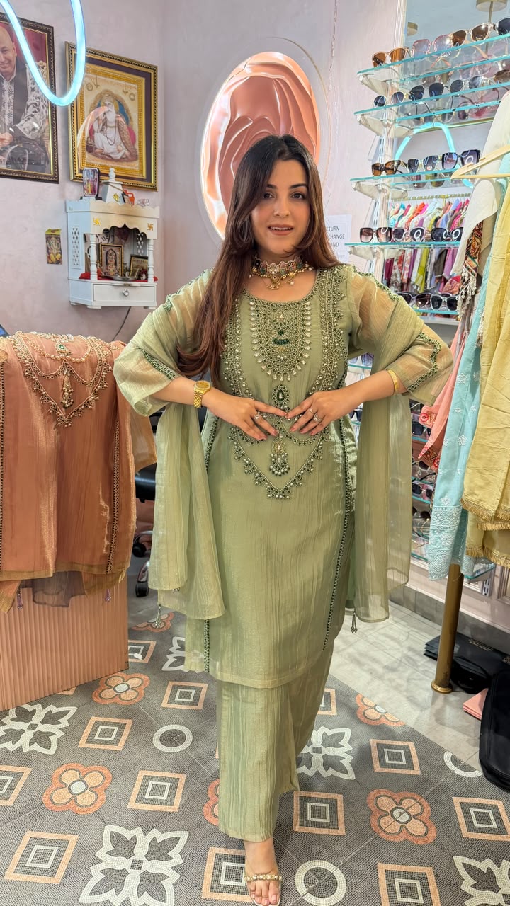 Olive Sage Royal Embellished Anarkali Suit