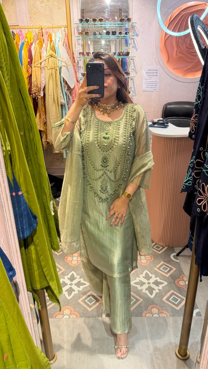 Olive Sage Royal Embellished Anarkali Suit