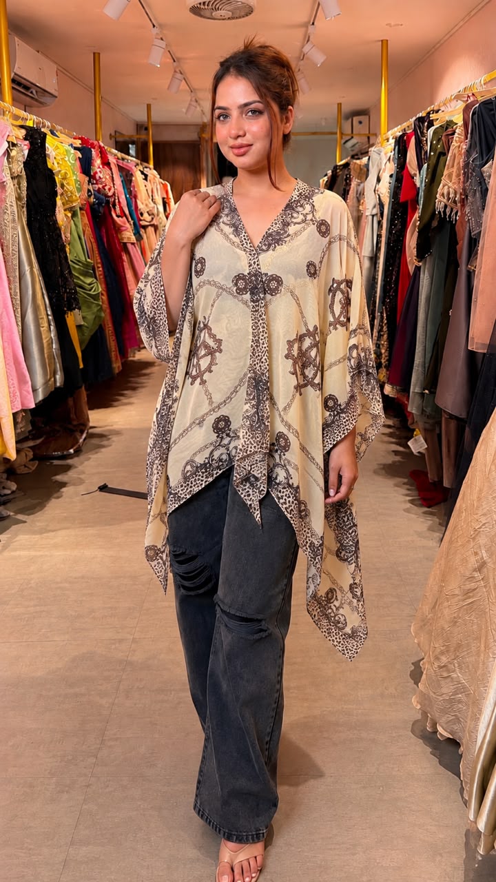Printed Chiffon Kaftan Top