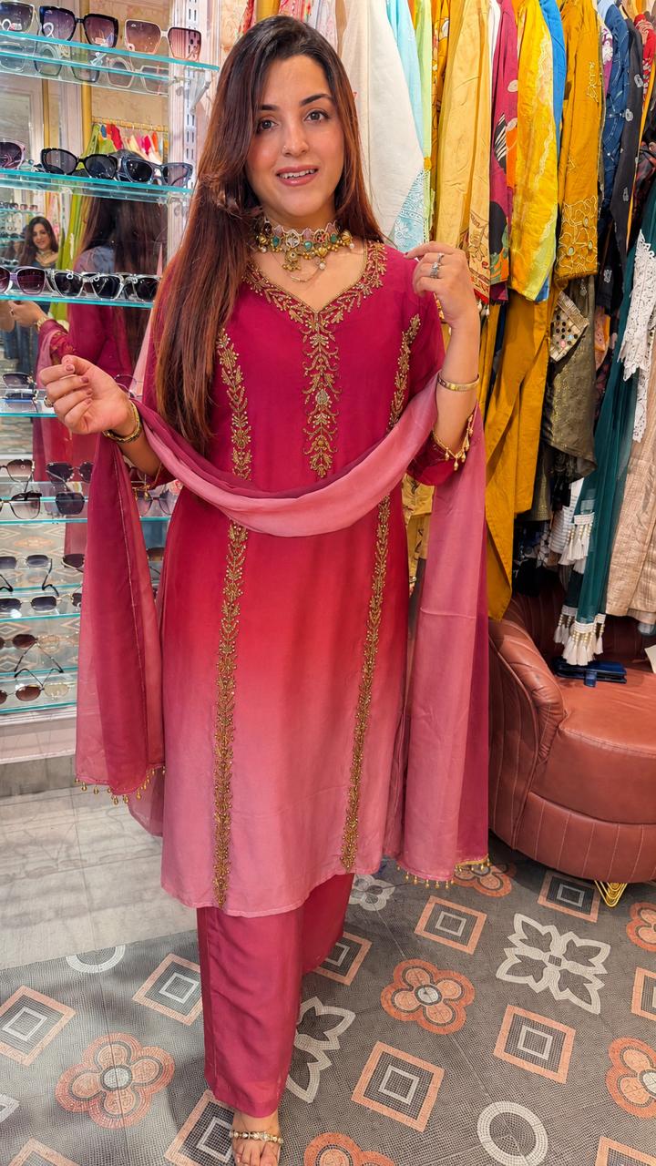 Royal Blue-Grey Zari Embroidered Straight Suit