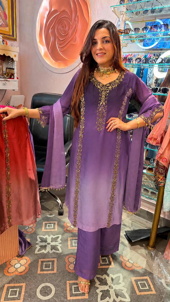 Royal Blue-Grey Zari Embroidered Straight Suit