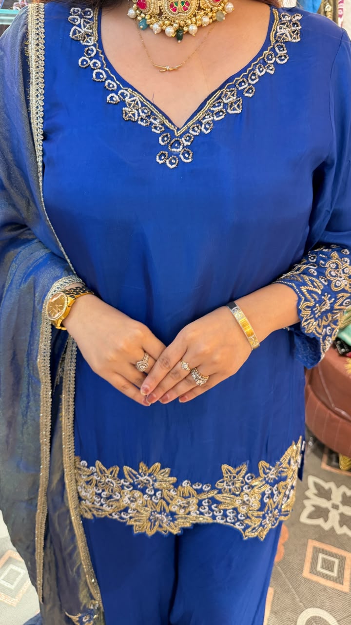 Royal Blue Embroidered Punjabi Suit Set