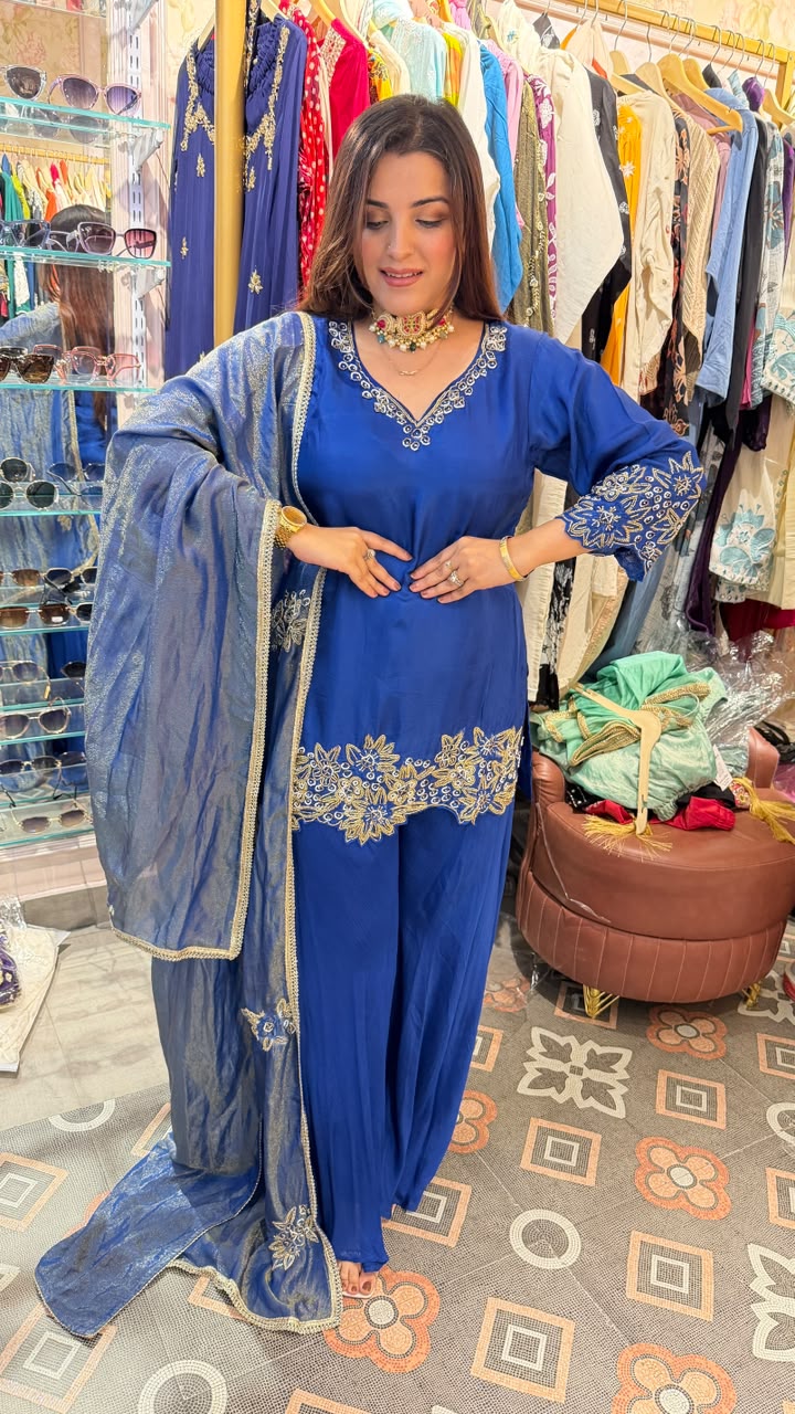 Royal Blue Embroidered Punjabi Suit Set