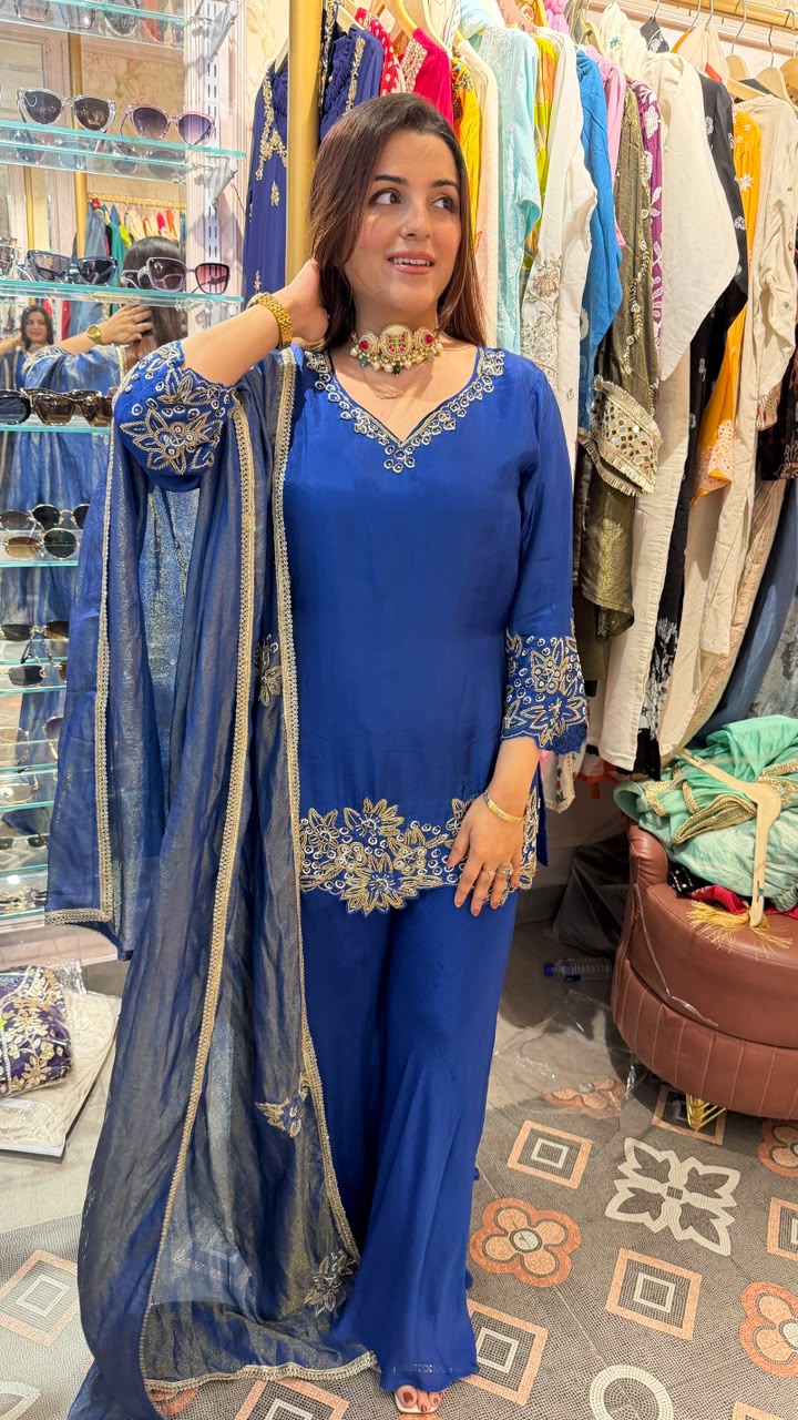 Royal Blue Embroidered Punjabi Suit Set