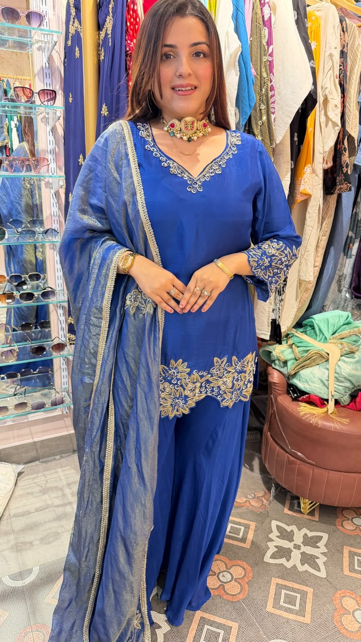 Royal Blue Embroidered Punjabi Suit Set