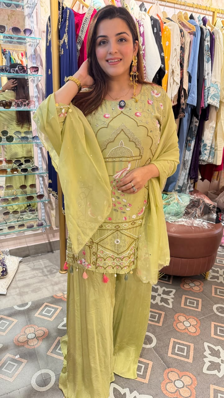 Designer Kurta Sharara Set with Chiffon Dupatta
