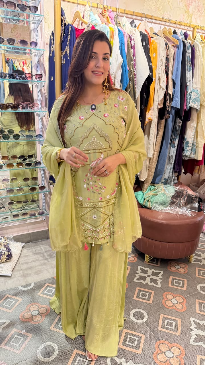 Designer Kurta Sharara Set with Chiffon Dupatta