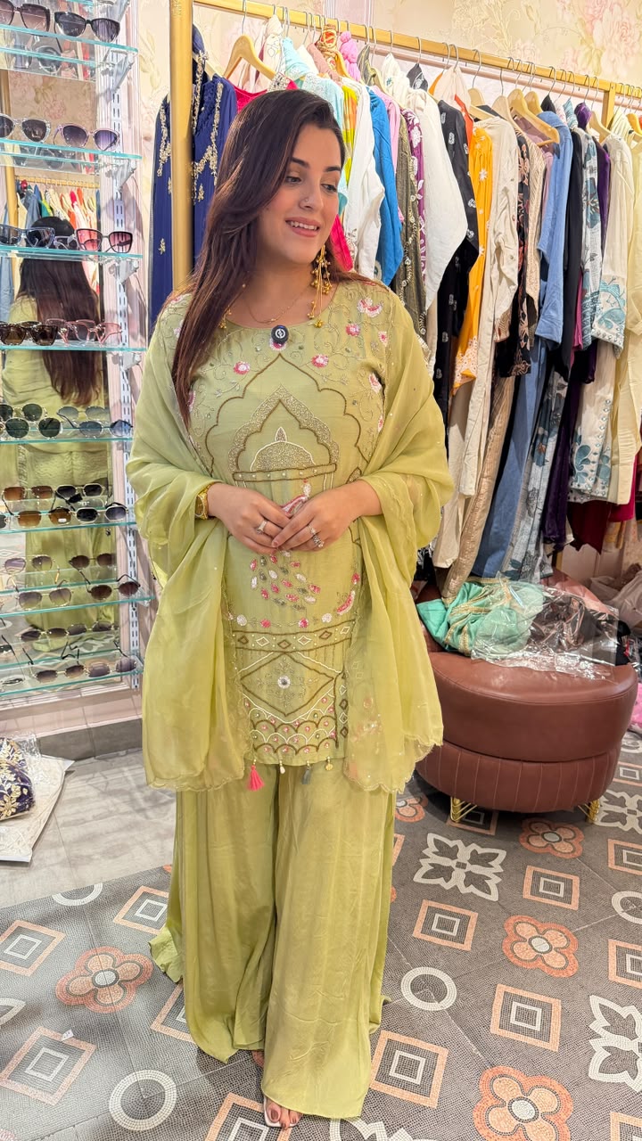 Designer Kurta Sharara Set with Chiffon Dupatta
