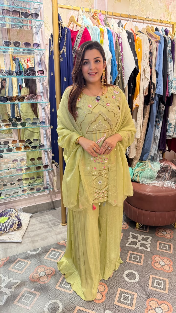 Designer Kurta Sharara Set with Chiffon Dupatta