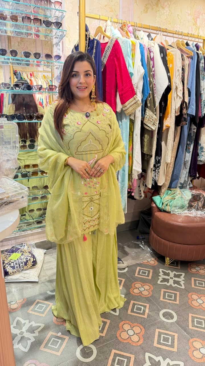 Designer Kurta Sharara Set with Chiffon Dupatta