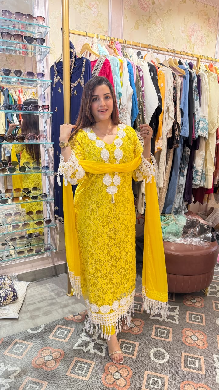 Lace Kurta Set with Tassel Dupatta