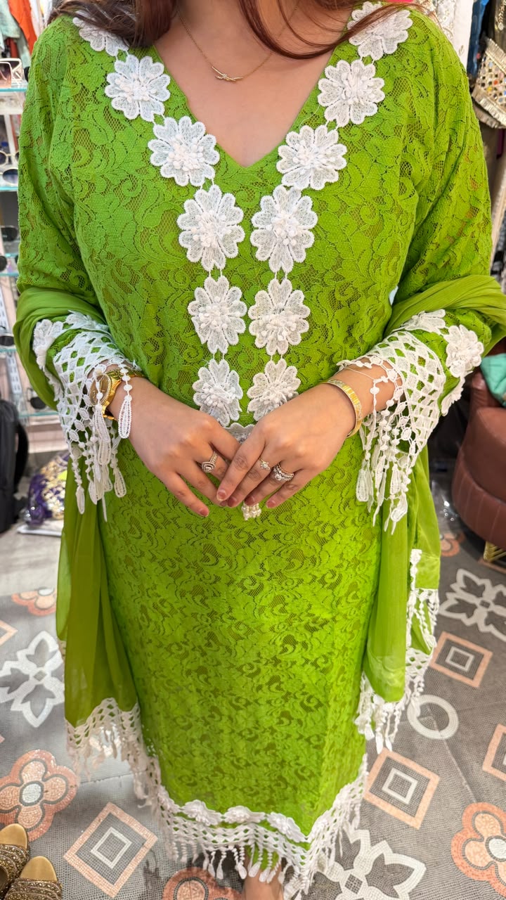 Lace Kurta Set with Tassel Dupatta