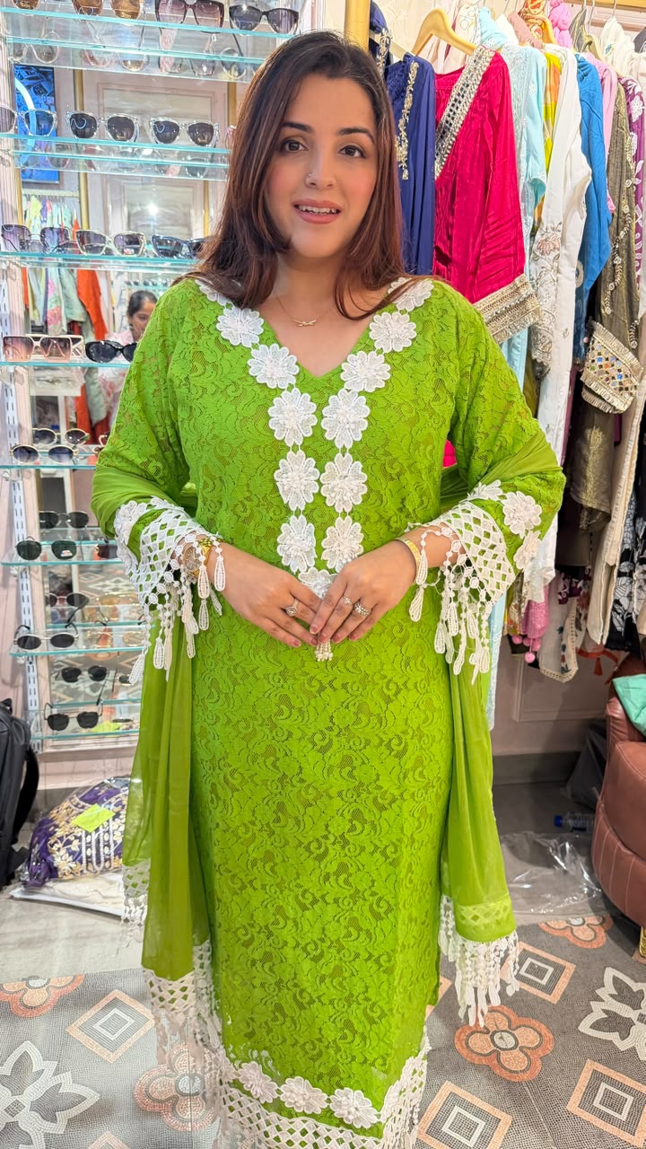 Lace Kurta Set with Tassel Dupatta