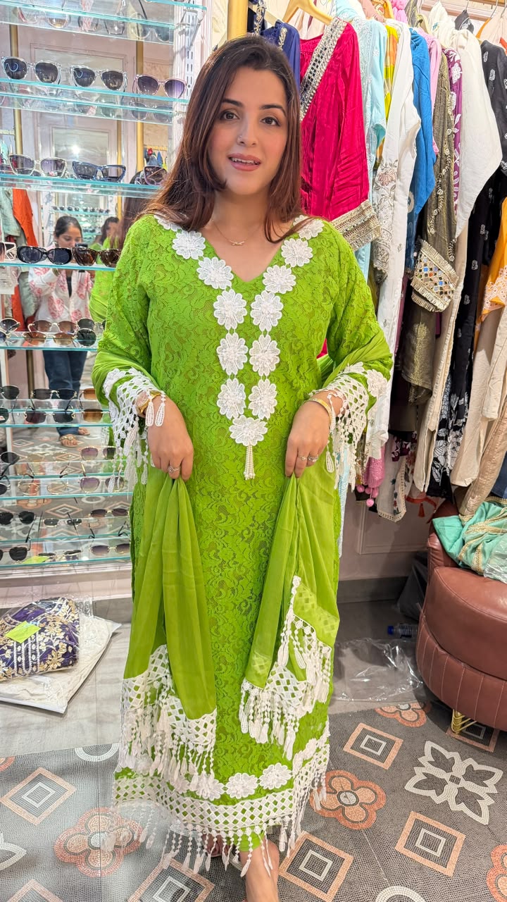 Lace Kurta Set with Tassel Dupatta
