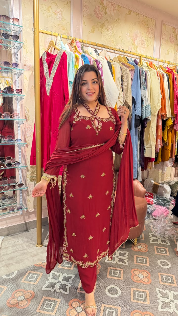 Embroidered Straight-Cut Salwar Suit Set with Dupatta
