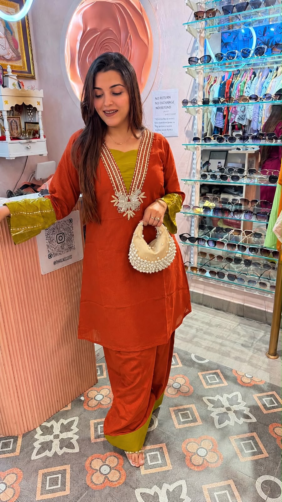 Magenta Embroidered Kurta Set with Contrast Accents