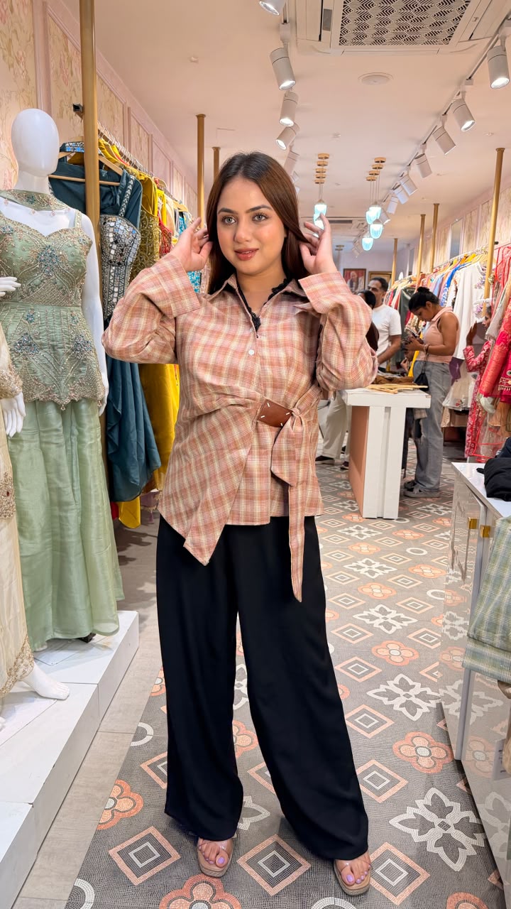 Pastel Check Belted Shirt Coord Set