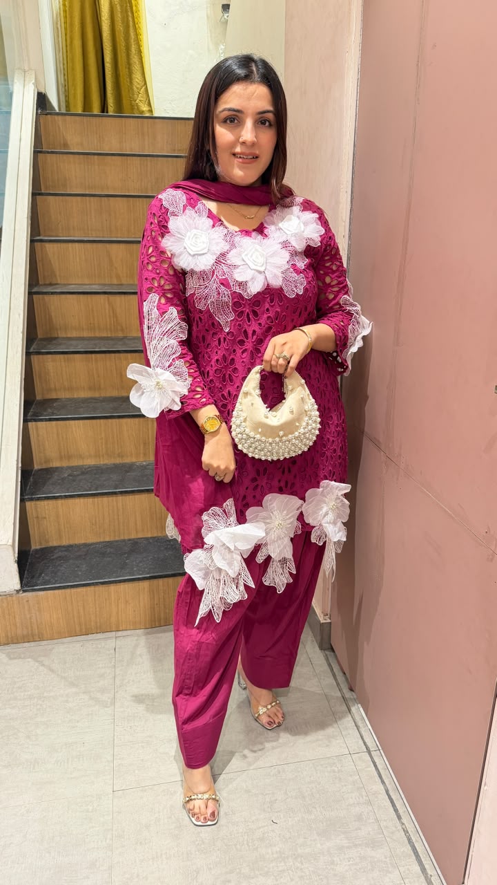 3D Floral Appliqué Patiala Suit Set