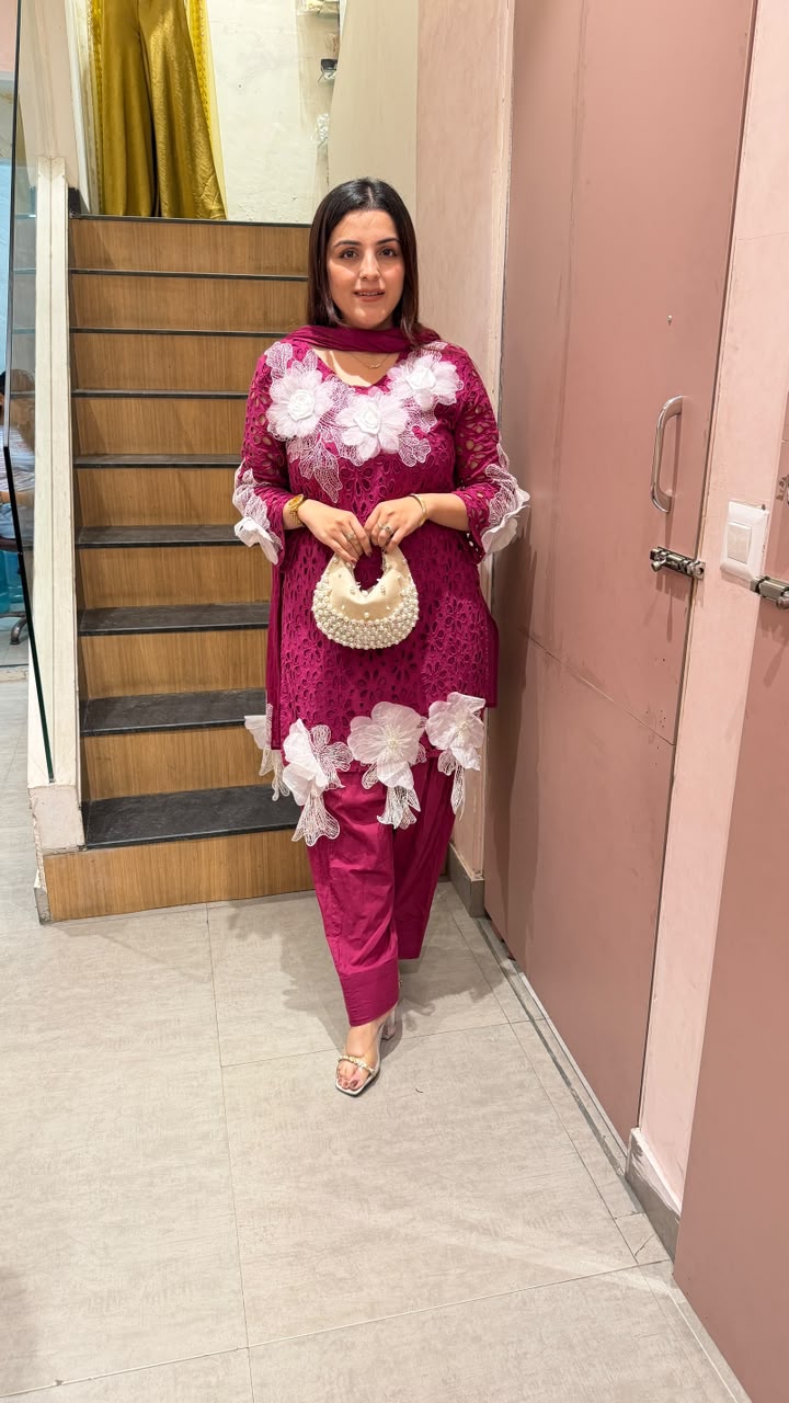 3D Floral Appliqué Patiala Suit Set