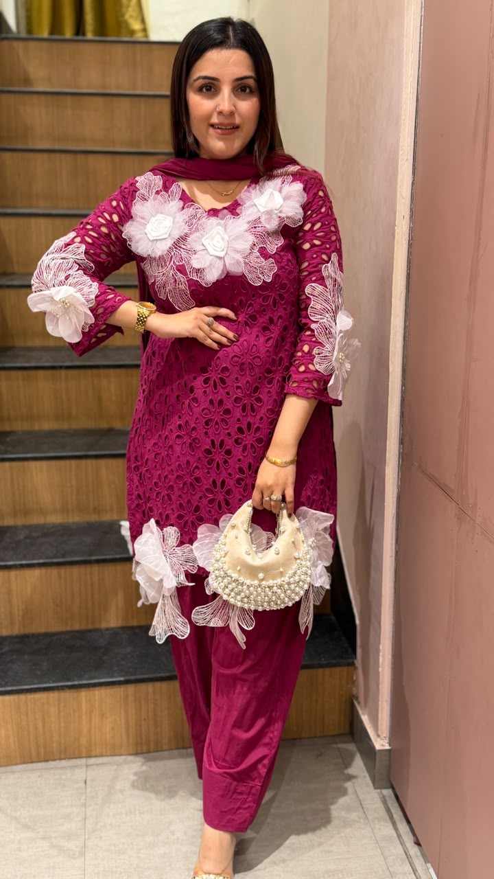 3D Floral Appliqué Patiala Suit Set
