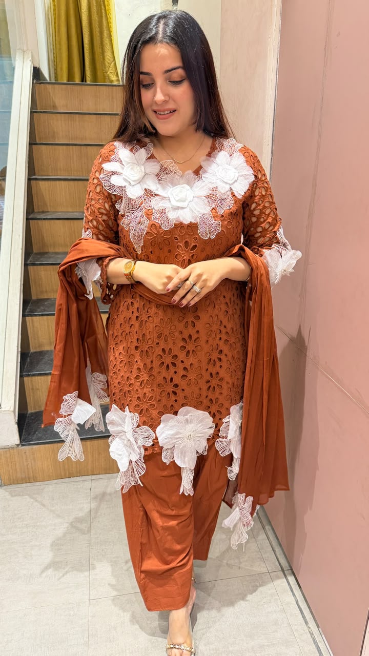3D Floral Appliqué Patiala Suit Set