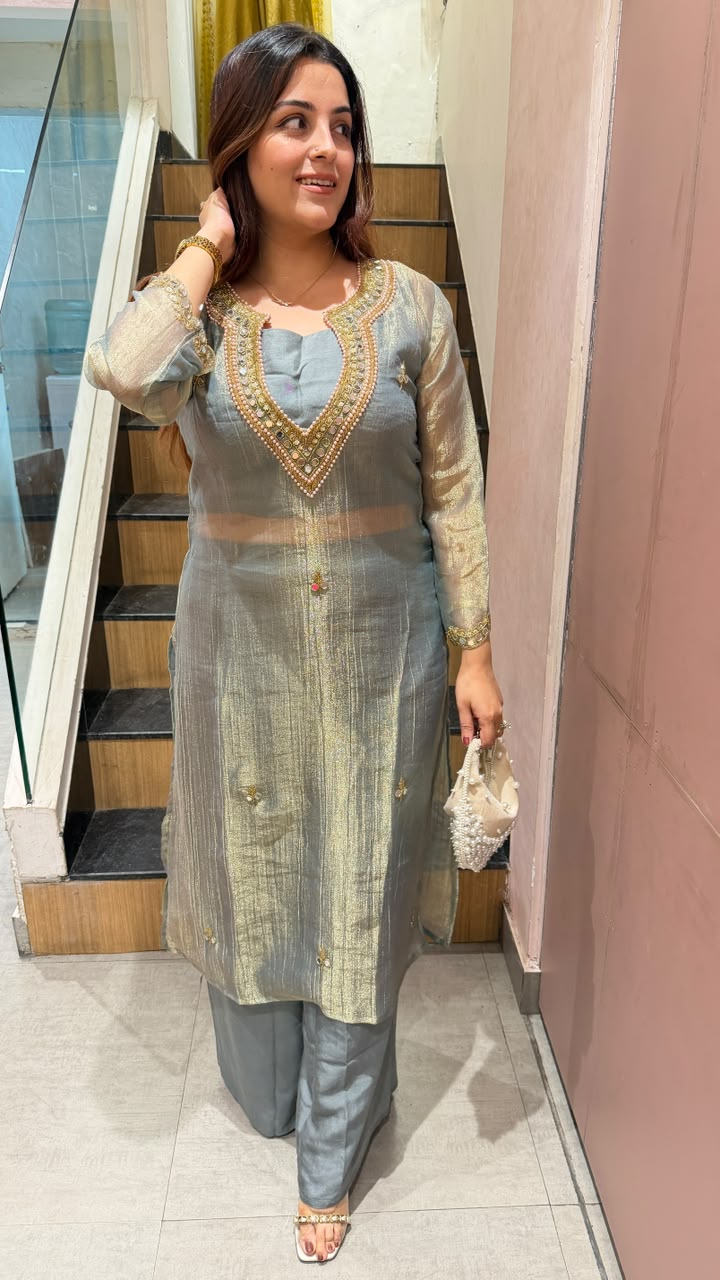 Shimmer Straight Kurta Palazzo Set