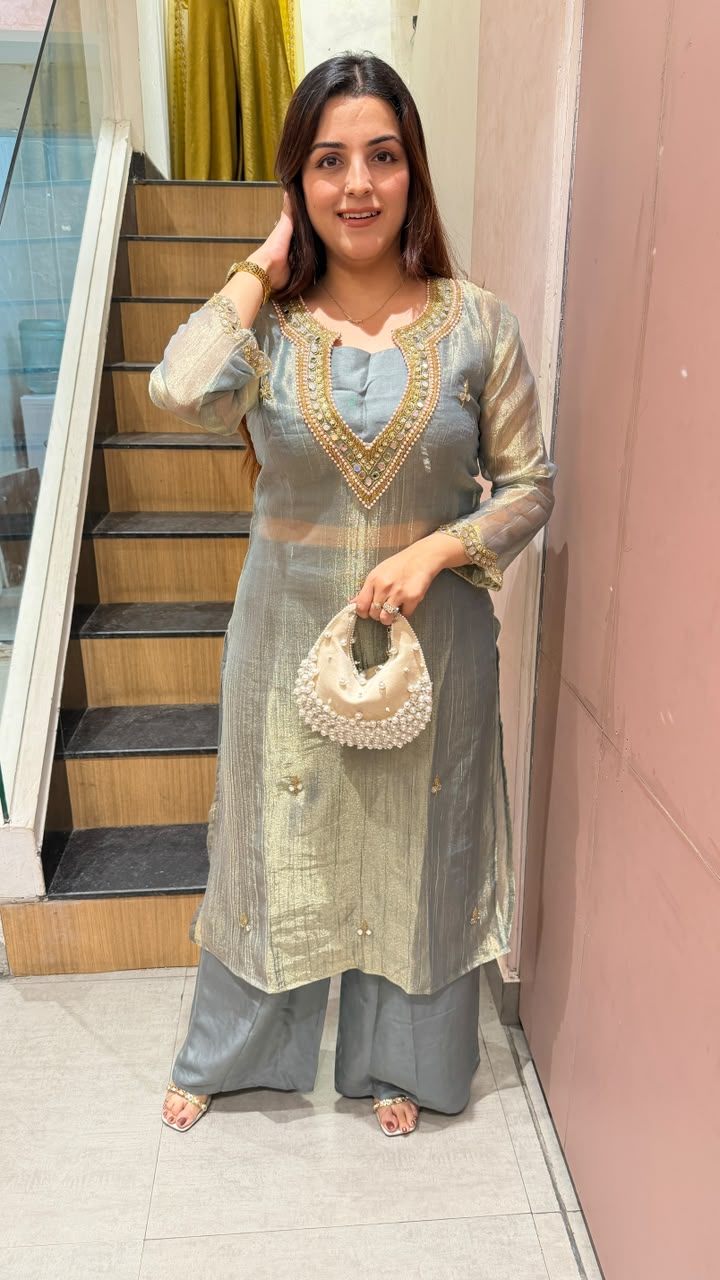 Shimmer Straight Kurta Palazzo Set