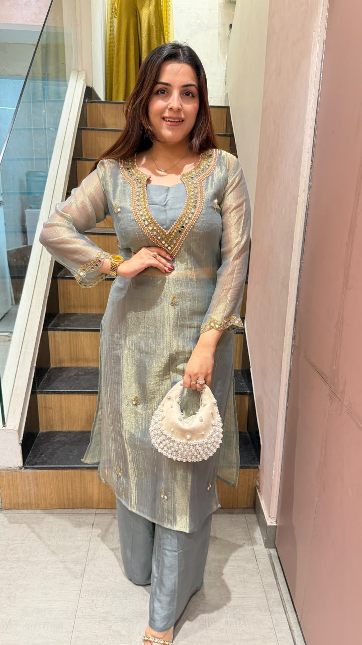 Shimmer Straight Kurta Palazzo Set