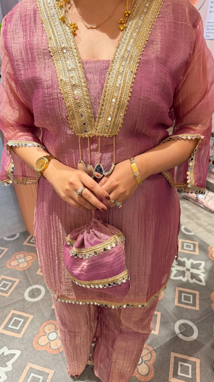Dusty Rose Tissue Silk Festive Co-ord Set