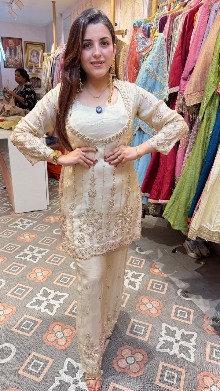 Luxury Embroidered Straight Kurta with Palazzo
