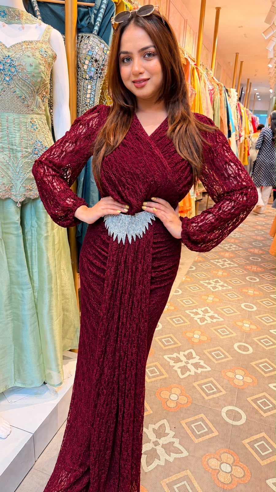Lace Drape Evening Gown