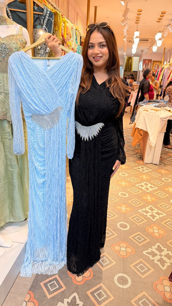 Lace Drape Evening Gown