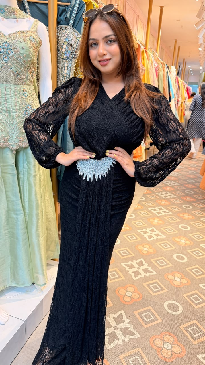 Lace Drape Evening Gown