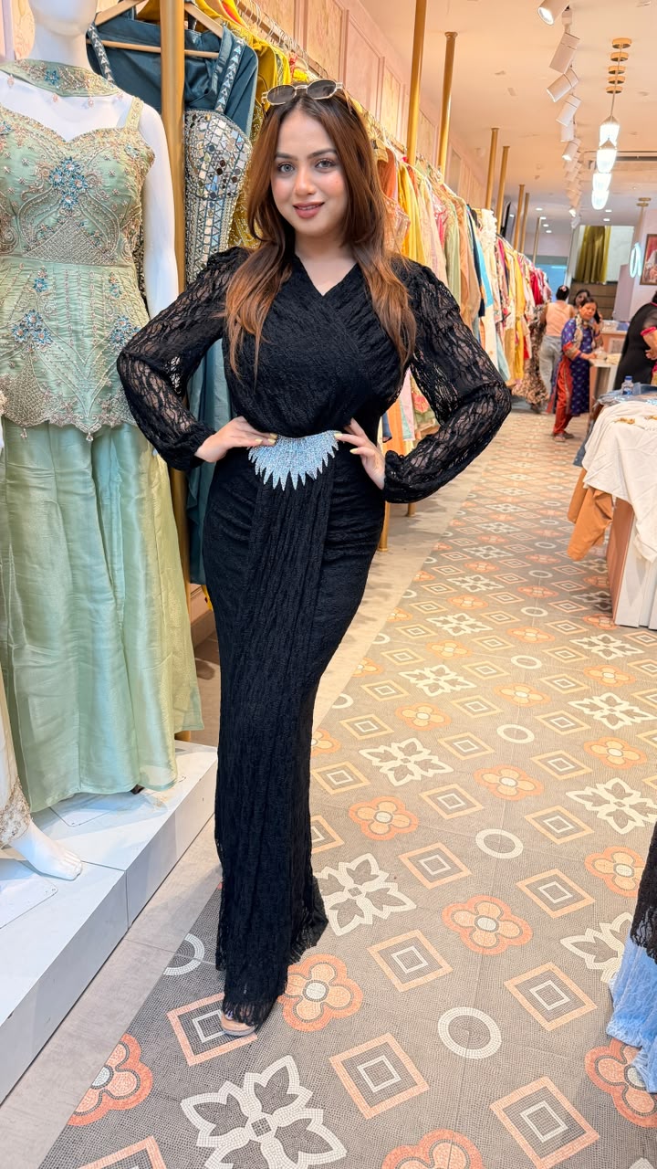 Lace Drape Evening Gown