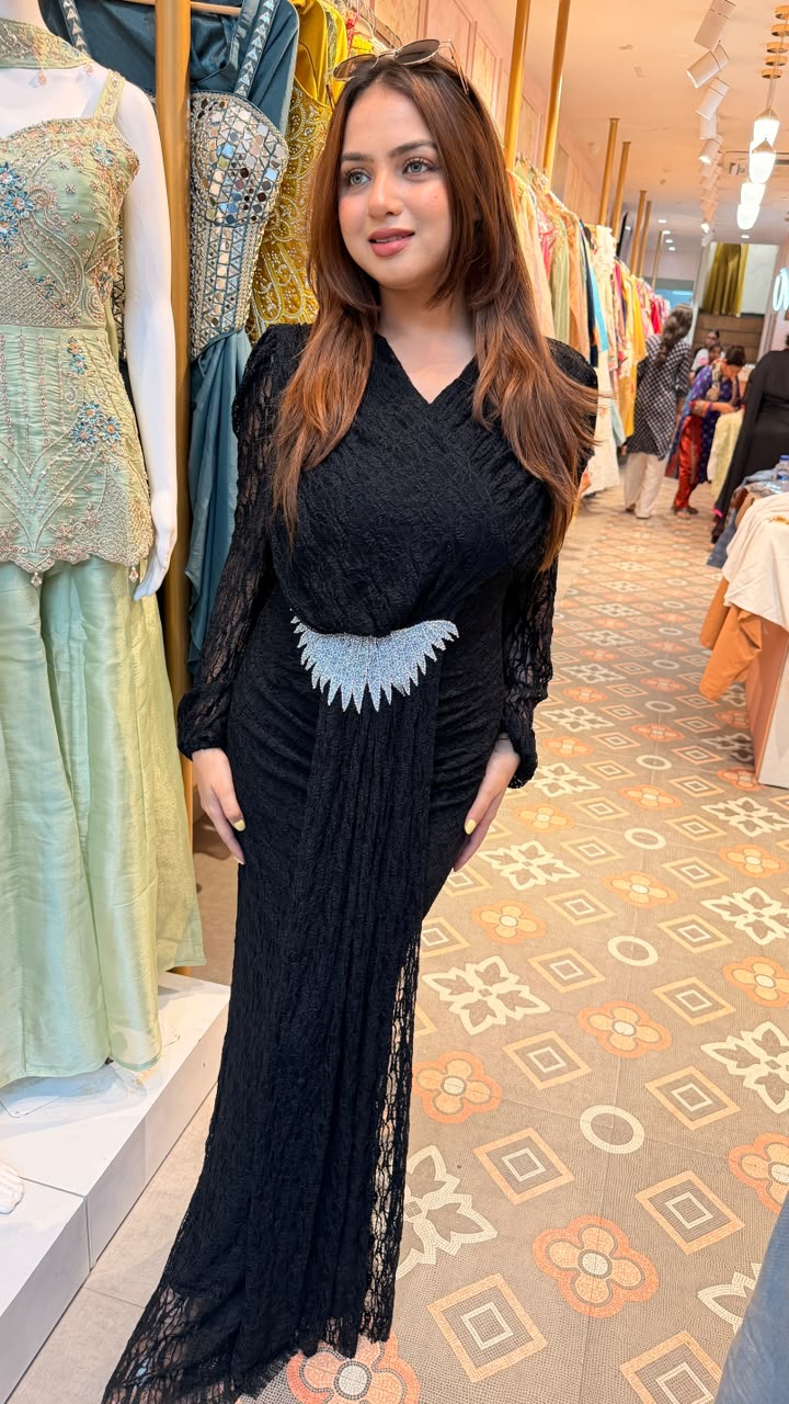 Lace Drape Evening Gown
