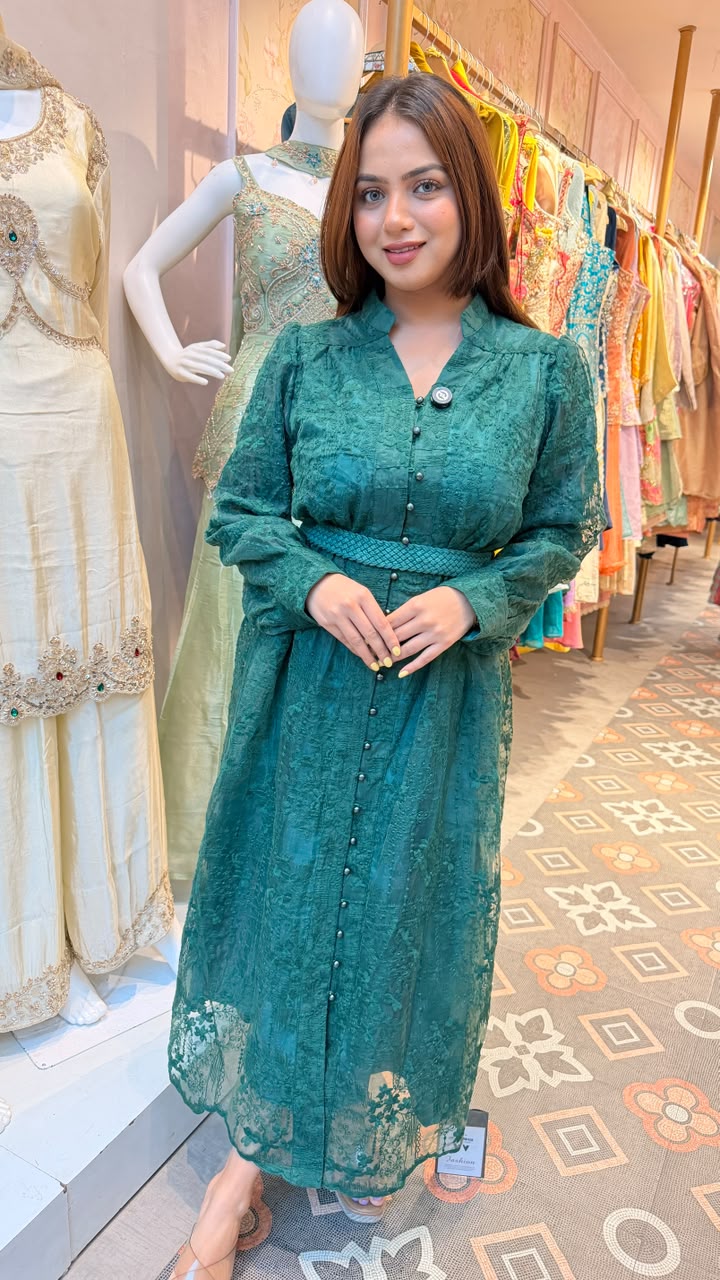 Lace Belted Maxi Dress