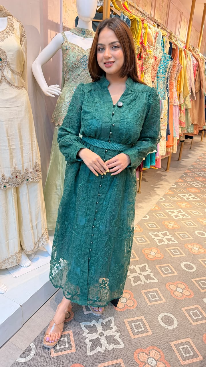 Lace Belted Maxi Dress