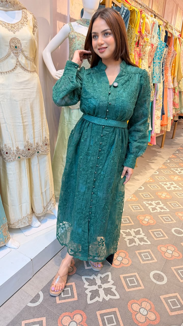 Lace Belted Maxi Dress