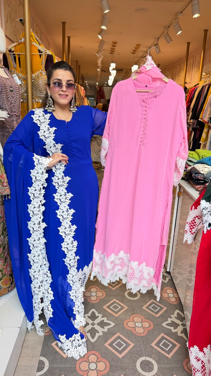 Pakistani-style straight georgette kurti set
