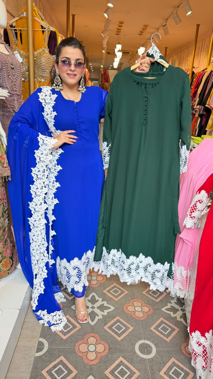 Pakistani-style straight georgette kurti set