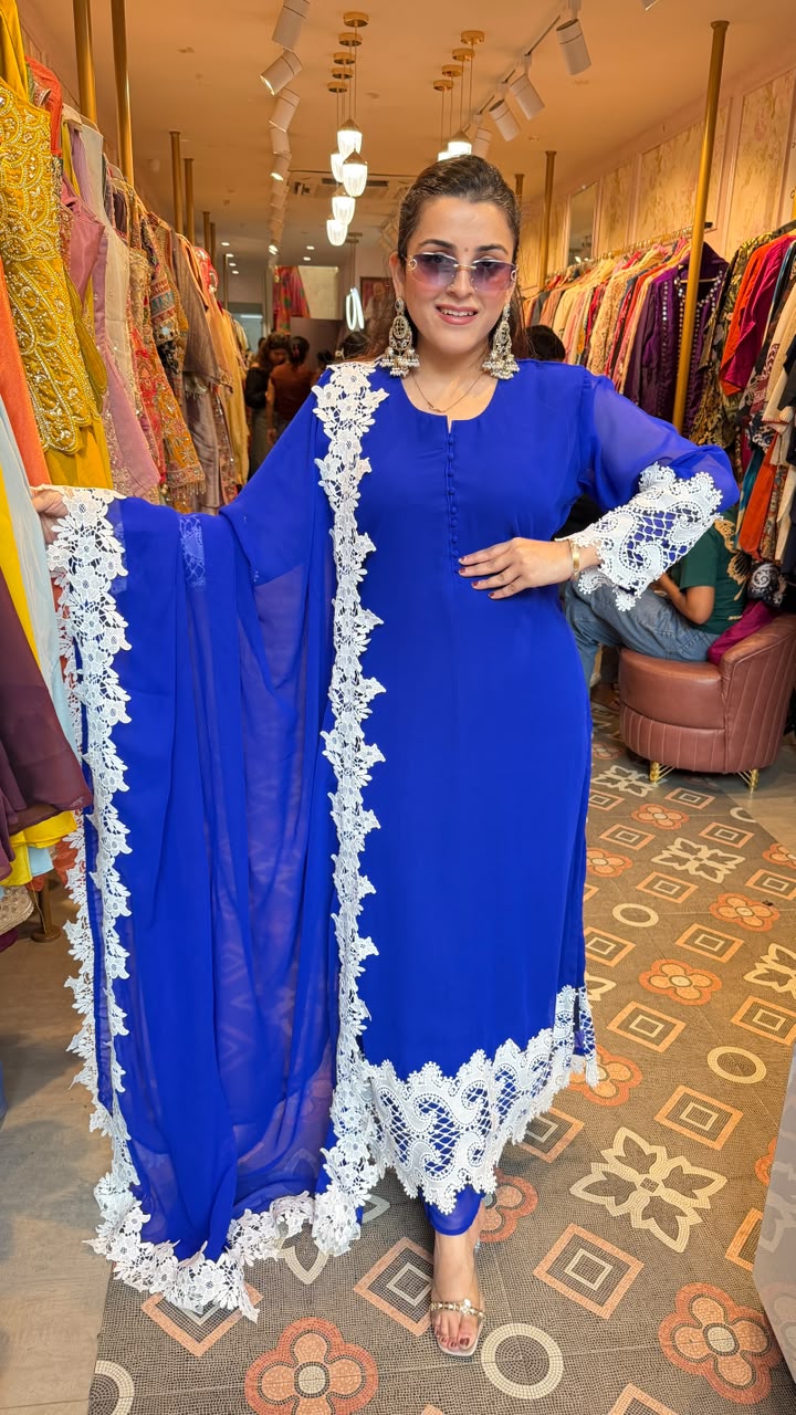 Pakistani-style straight georgette kurti set