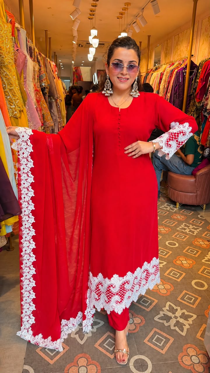 Pakistani-style straight georgette kurti set