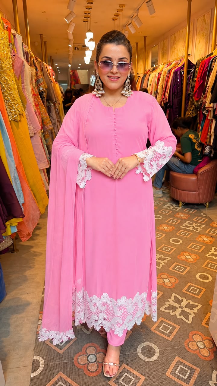 Pakistani-style straight georgette kurti set