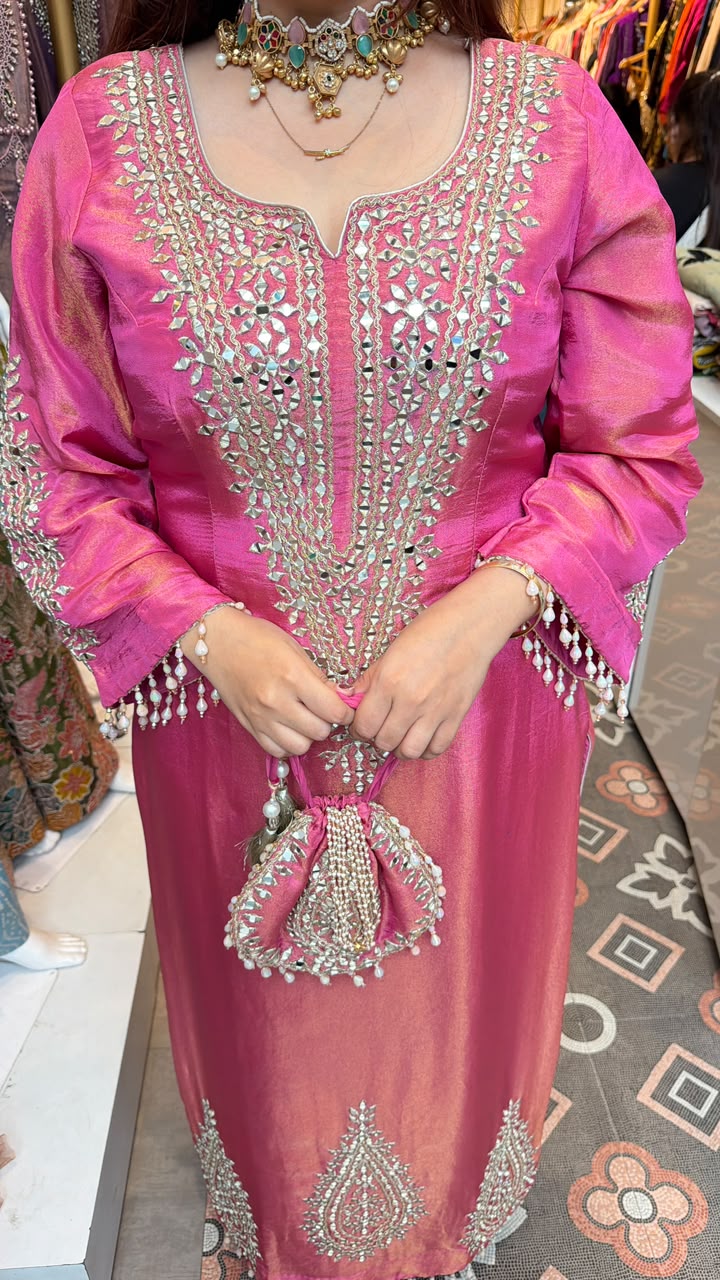 Fuchsia Pink Embroidered Straight Kurta